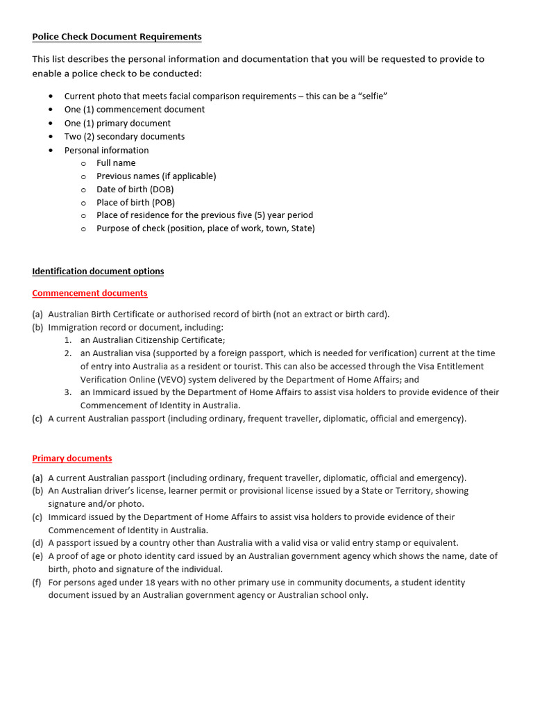 Police Check Document Requirements Guide | PDF | Identity Document ...