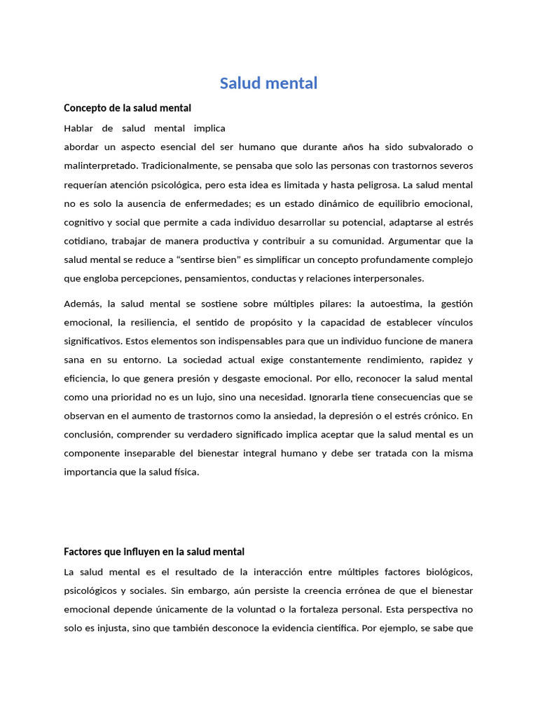Comprendiendo la Salud Mental Integral | PDF | Salud mental | Las emociones