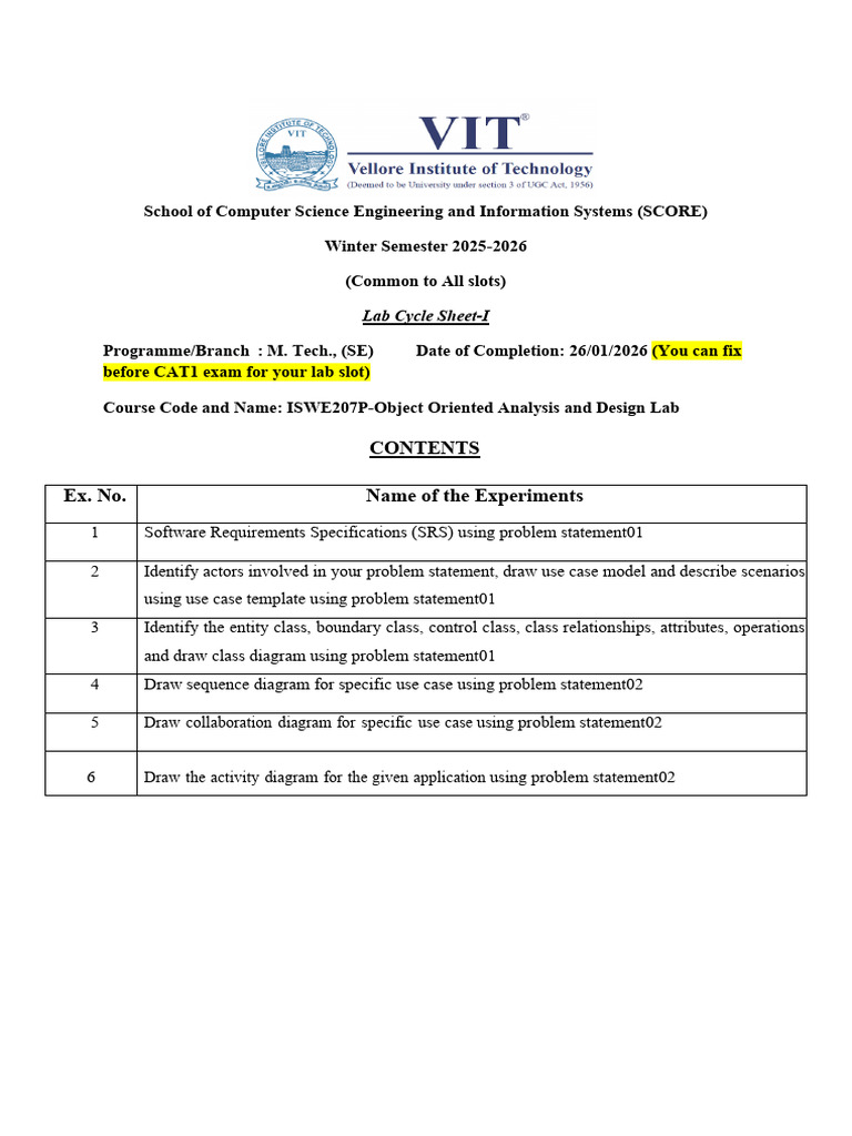 M.Tech Object Oriented Design Lab Guide | PDF | Use Case | Application ...