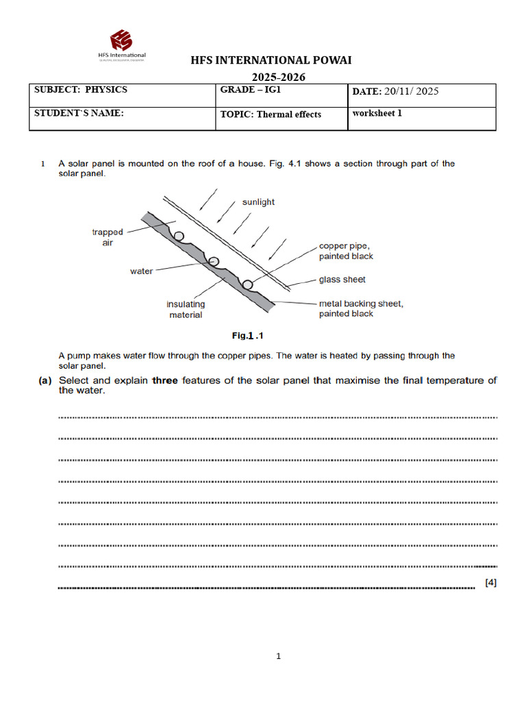 Hfs International Powai: Subject: Physics Grade - Ig1 Date: Student'S ...