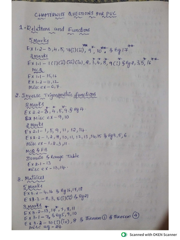 Chapter Wise Imp Qs For 2nd Puc | PDF