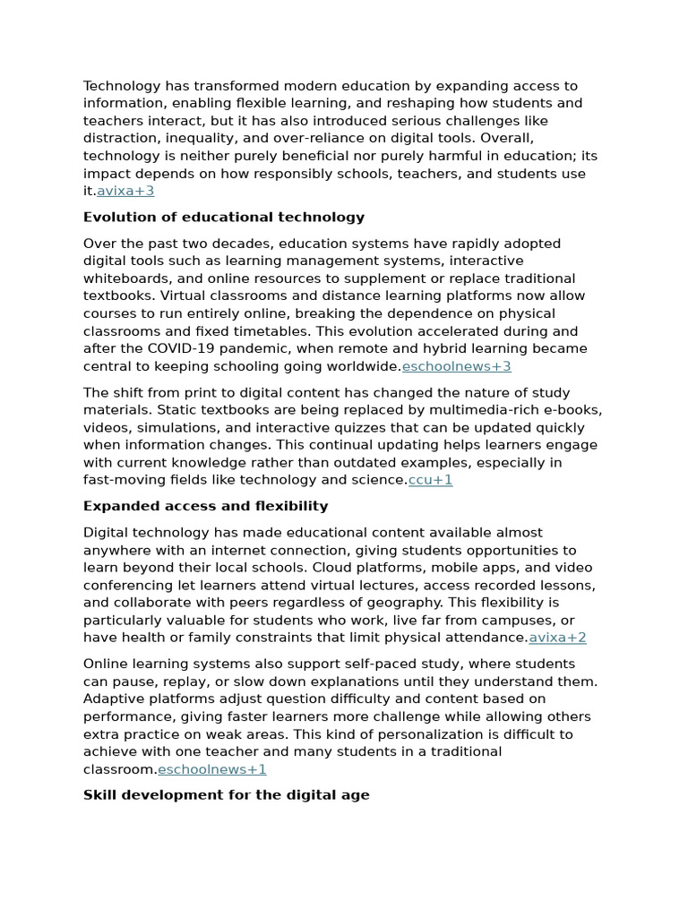 Impact of Technology on Education Today | PDF | Educational Technology ...