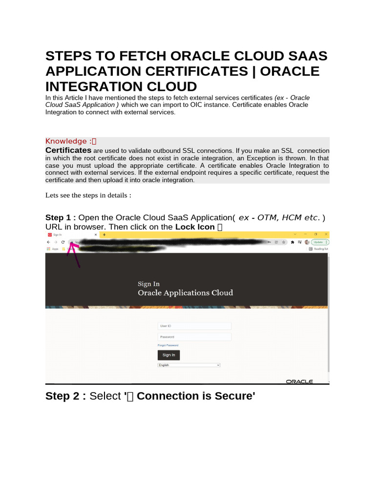 Fetch Oracle Cloud SaaS Certificates Steps | PDF