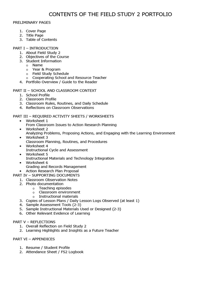 Field Study 2 Portfolio Overview | PDF