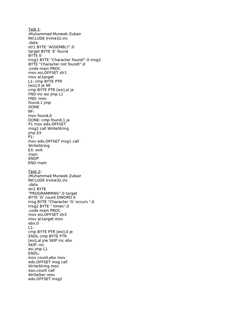Assembly Language Tasks Overview | PDF