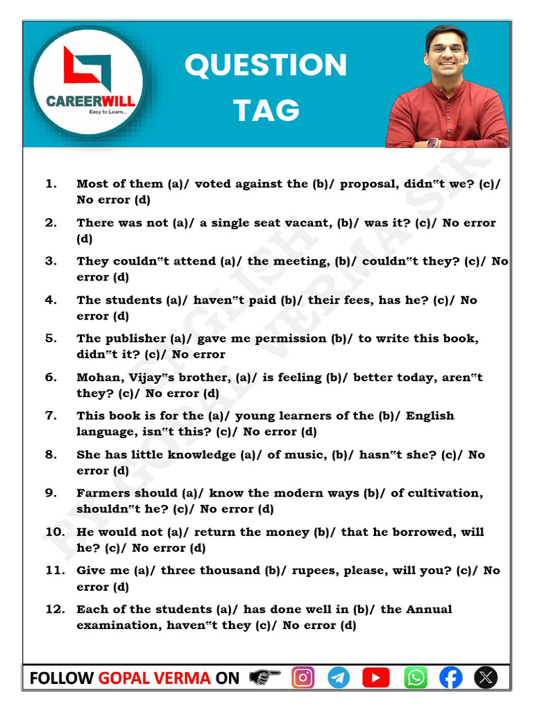 Question Tag Practice Set | PDF | Chess Theory | Chess