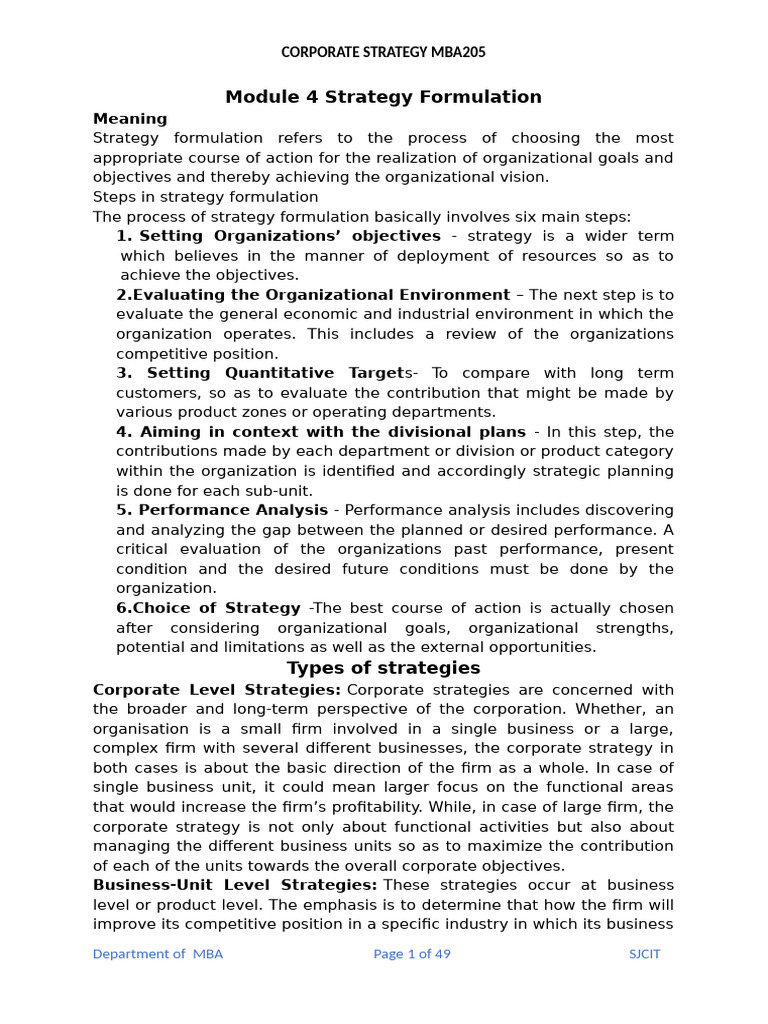 Strategy Formulation in Corporate Management | PDF | Strategic ...