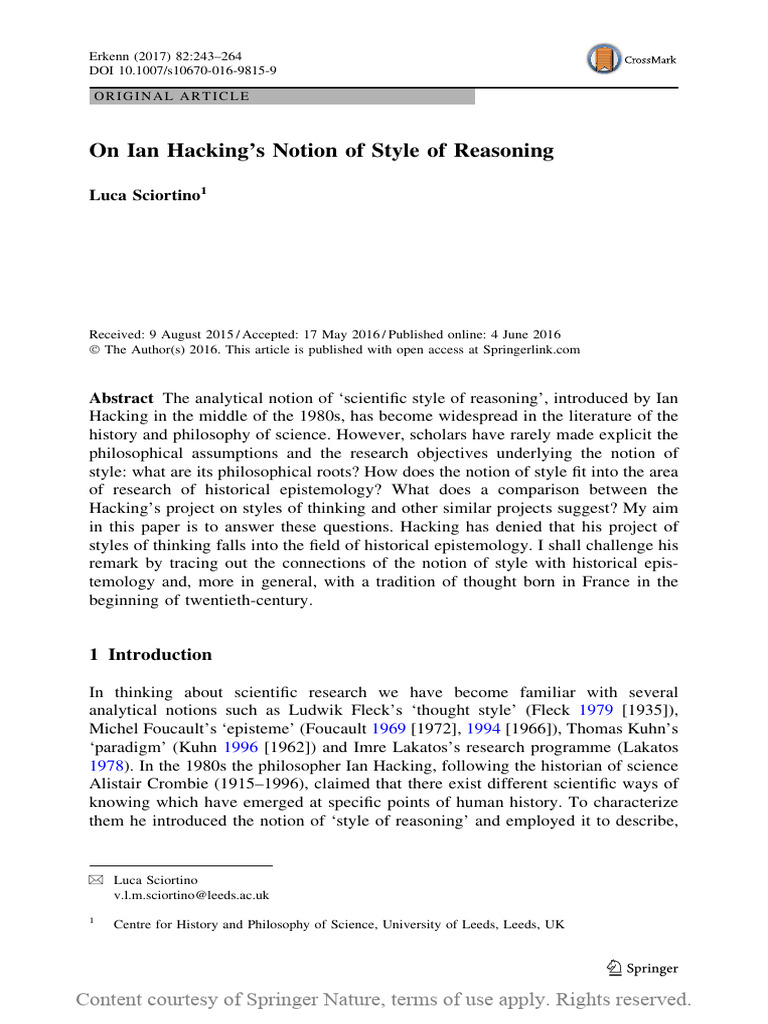 On Ian Hackings Notion of Style of Reasoning | PDF | Epistemology ...