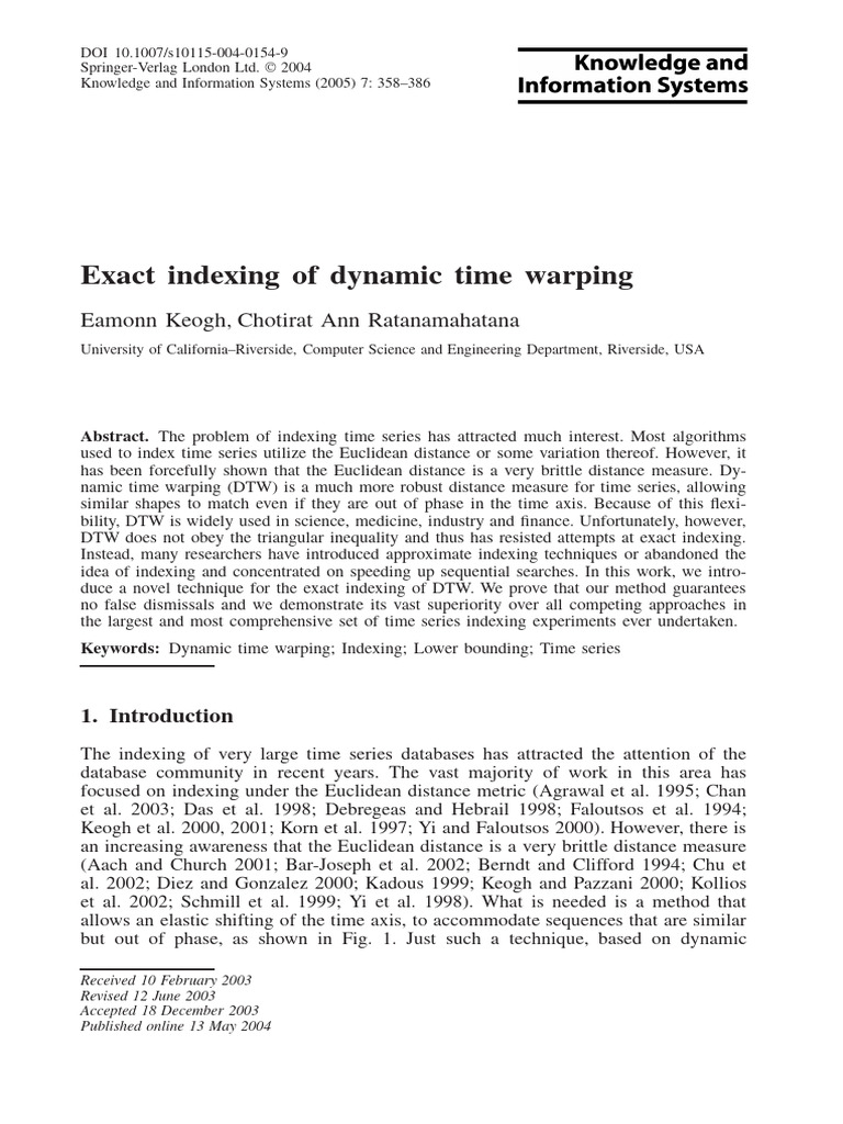 Exact Indexing for Dynamic Time Warping | PDF | Applied Mathematics ...