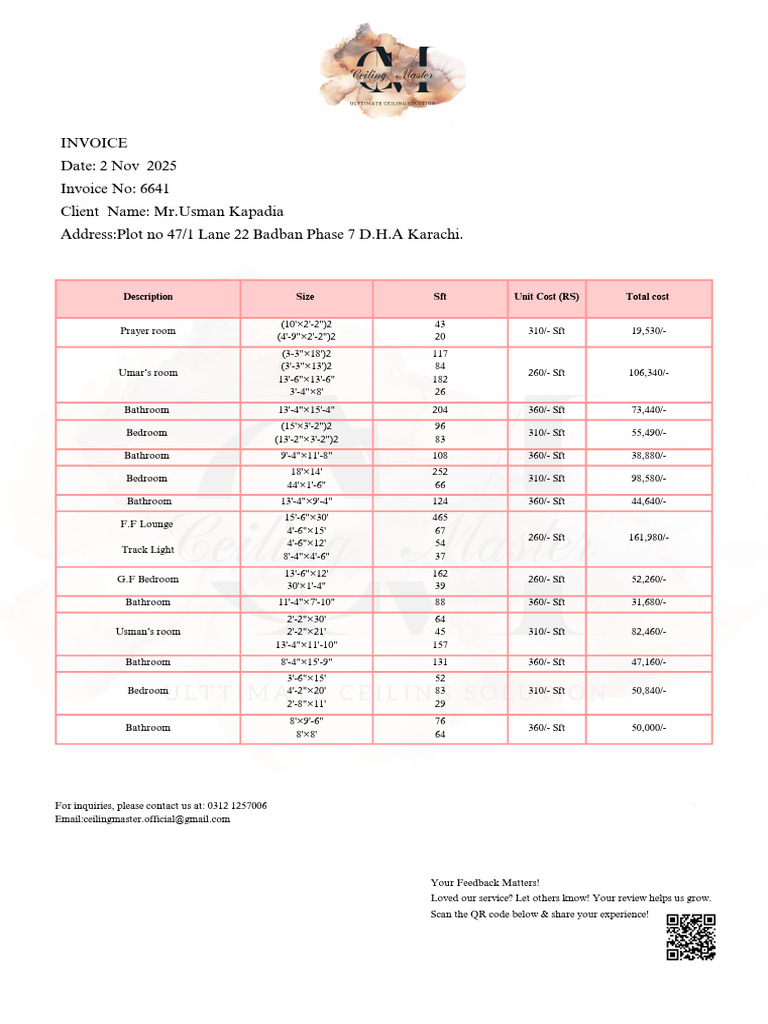 Detailed Construction Invoice Breakdown | PDF | Home | Room