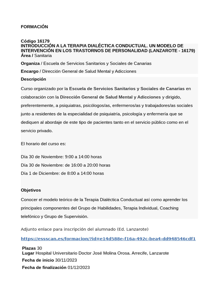Programa Terapia Dialectica Conductual | PDF | Psiquiatría | Enfermería