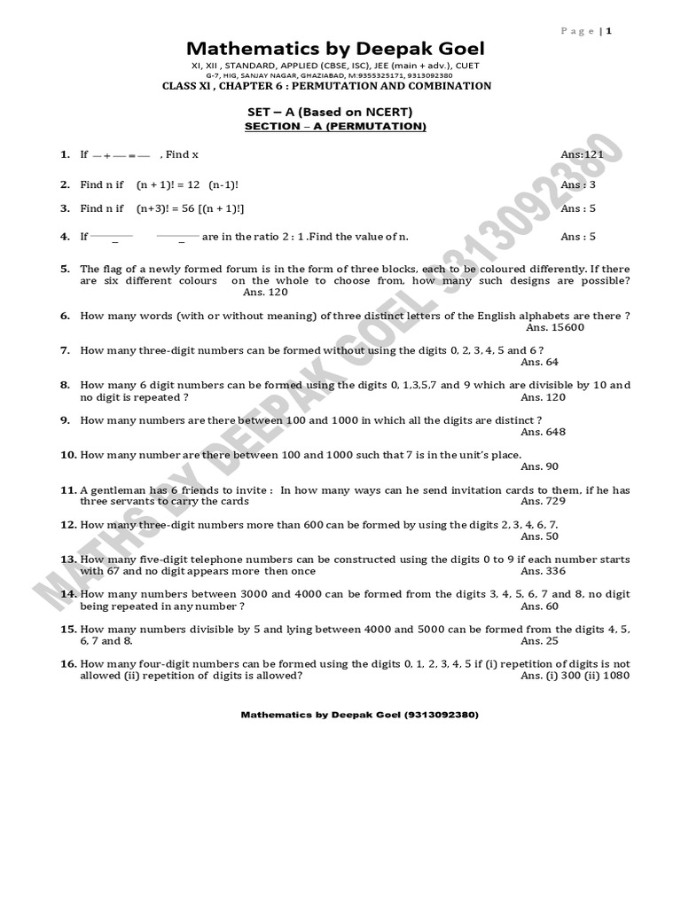 Permutation and Combination Exercises | PDF | Line (Geometry) | Consonant