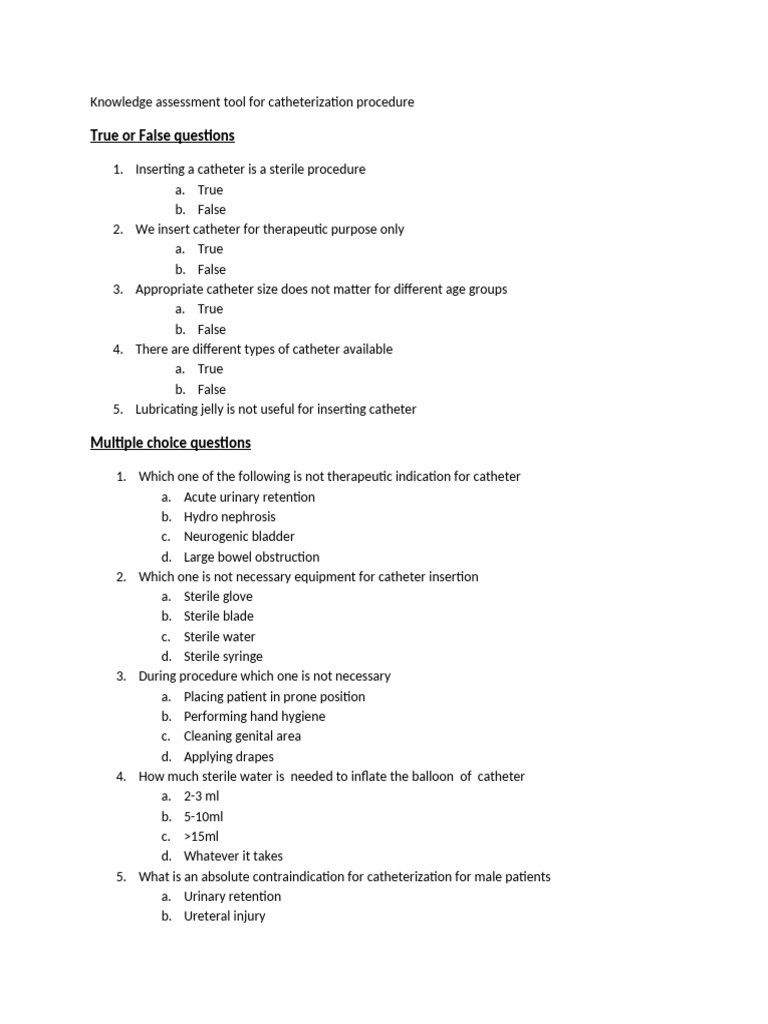 Knowledge Assessment Tool For Catheterization Procedure | PDF