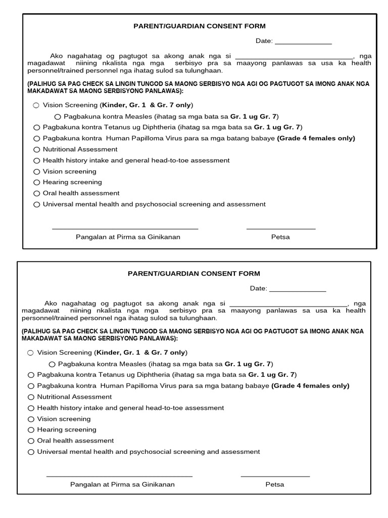 Parent's Consent 2025 (Health Services) | PDF