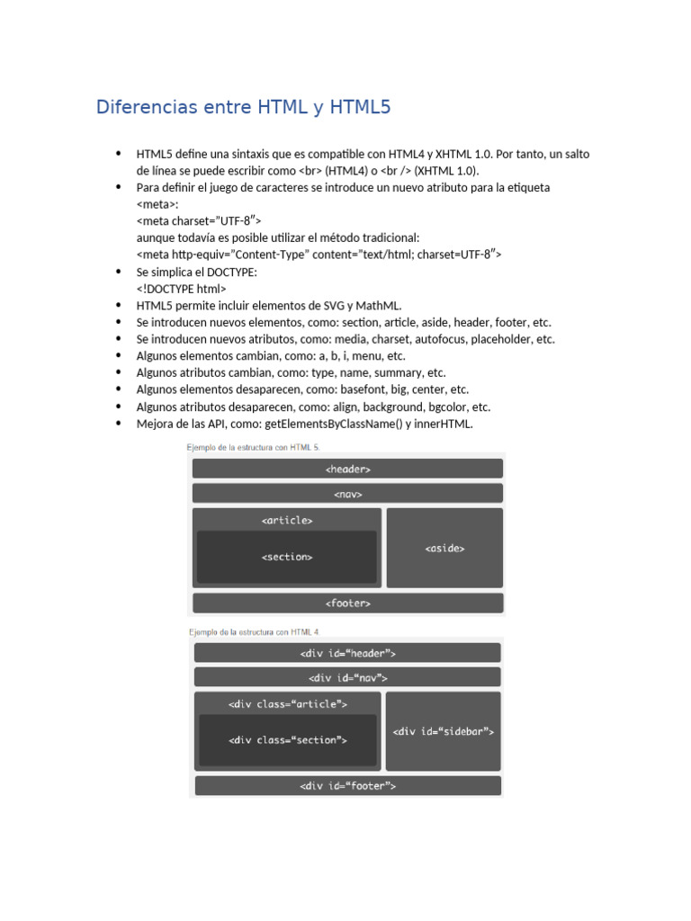 Diferencias Clave entre HTML y HTML5 | PDF