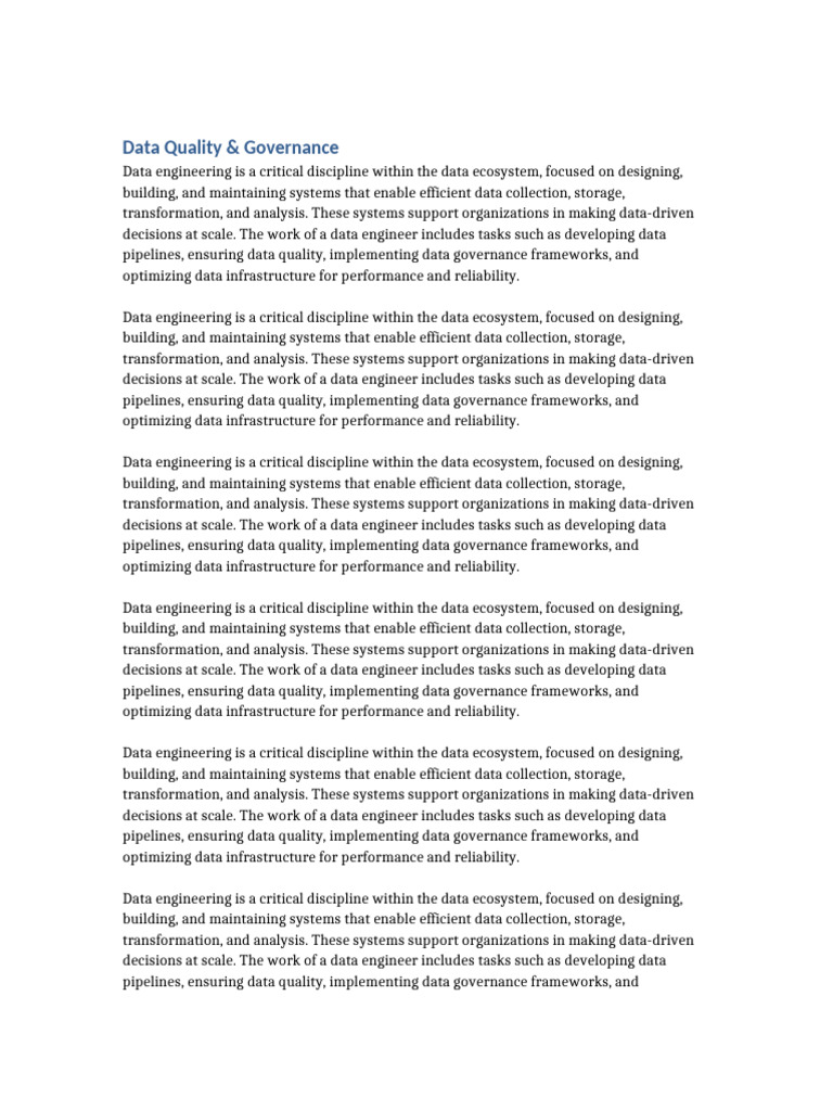 Data Quality & Governance | PDF | Reliability Engineering | Data