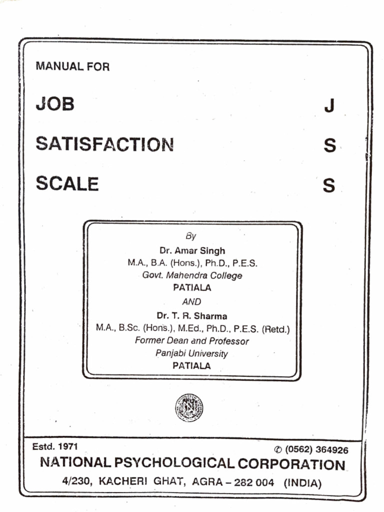 Job Satisfaction Scale Manual | PDF | Job Satisfaction | Industrial ...
