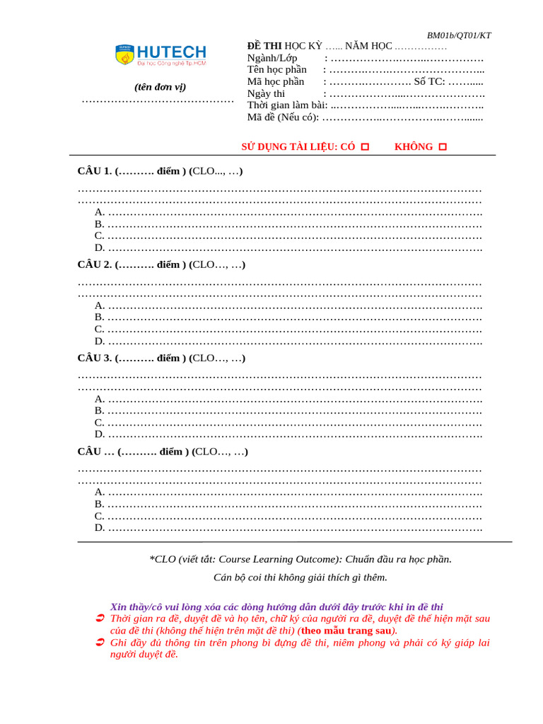 362645bm01b de Thi Trac Nghiem | PDF