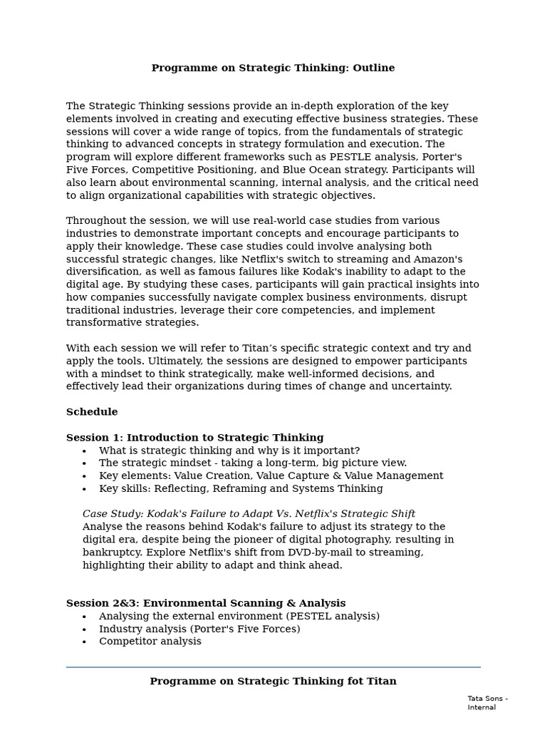 Outline for Strategic Thinking Sessions Titan December 2025 | PDF ...