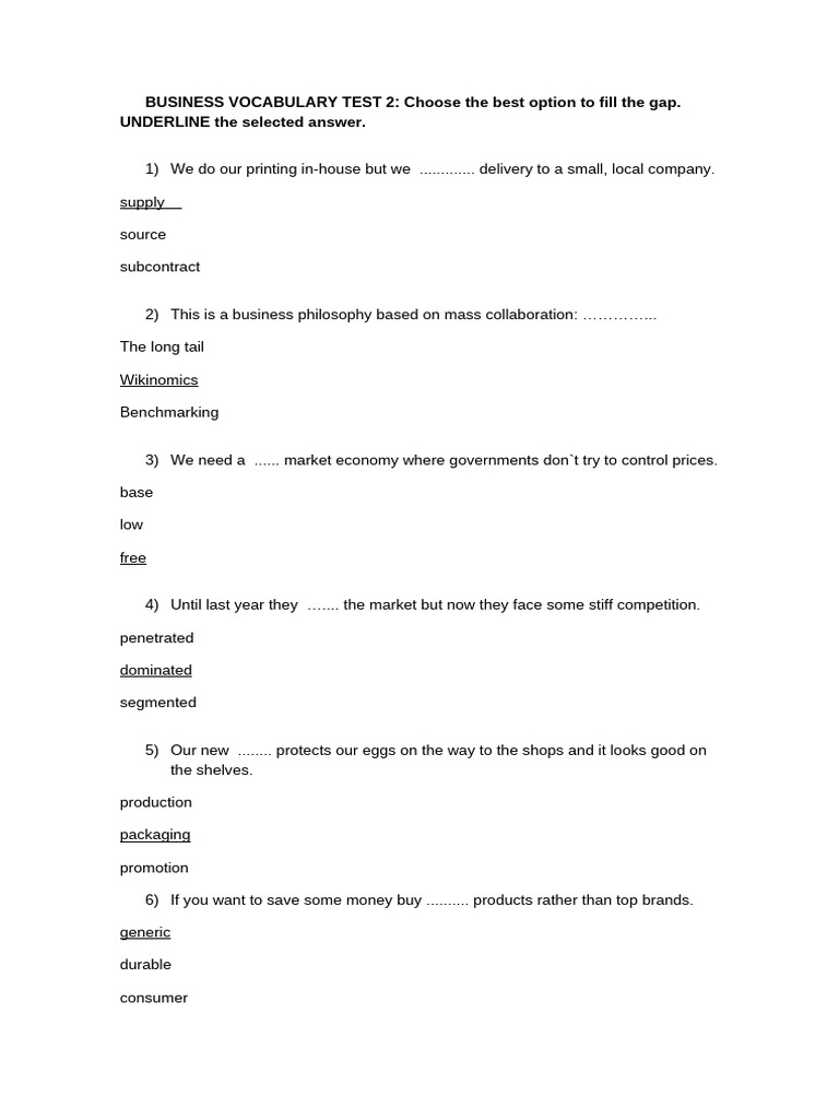 Business Vocabulary Test 2-2 | PDF | Expense | Business Economics