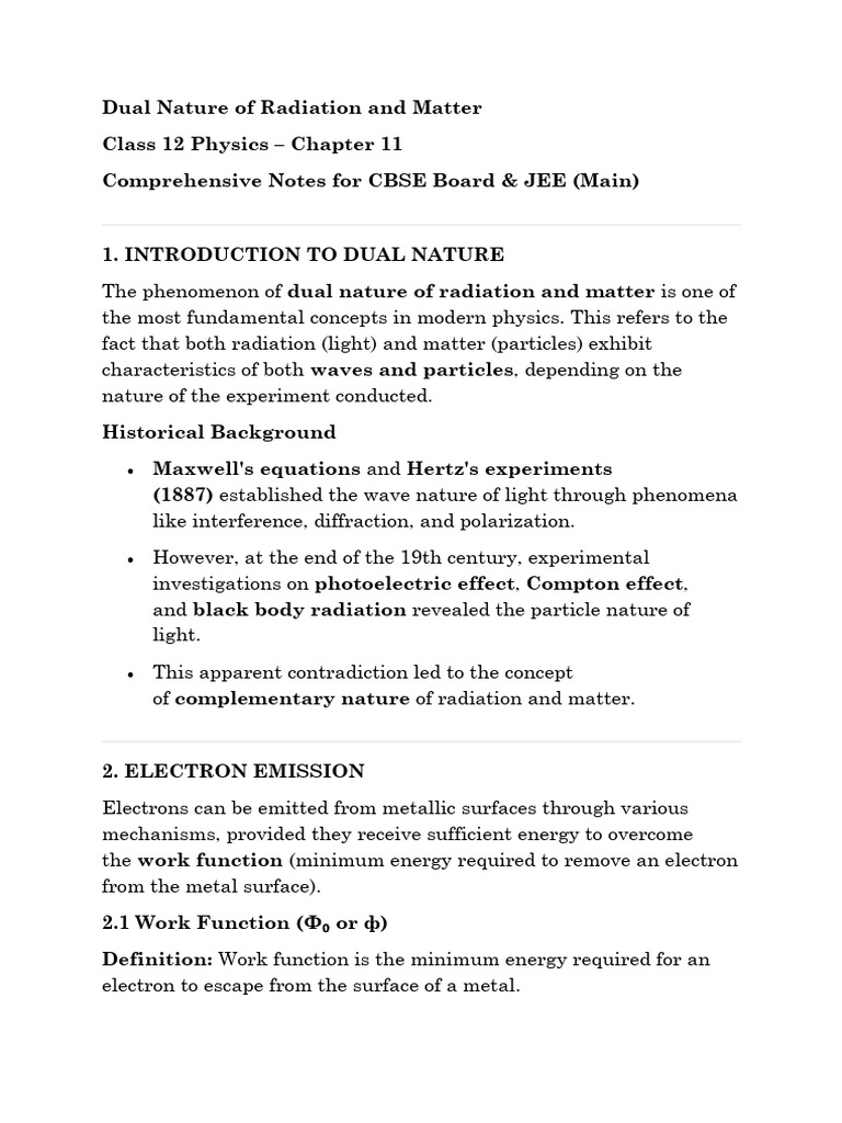 Dual Nature of Radiation & Matter Notes | PDF | Photoelectric Effect ...
