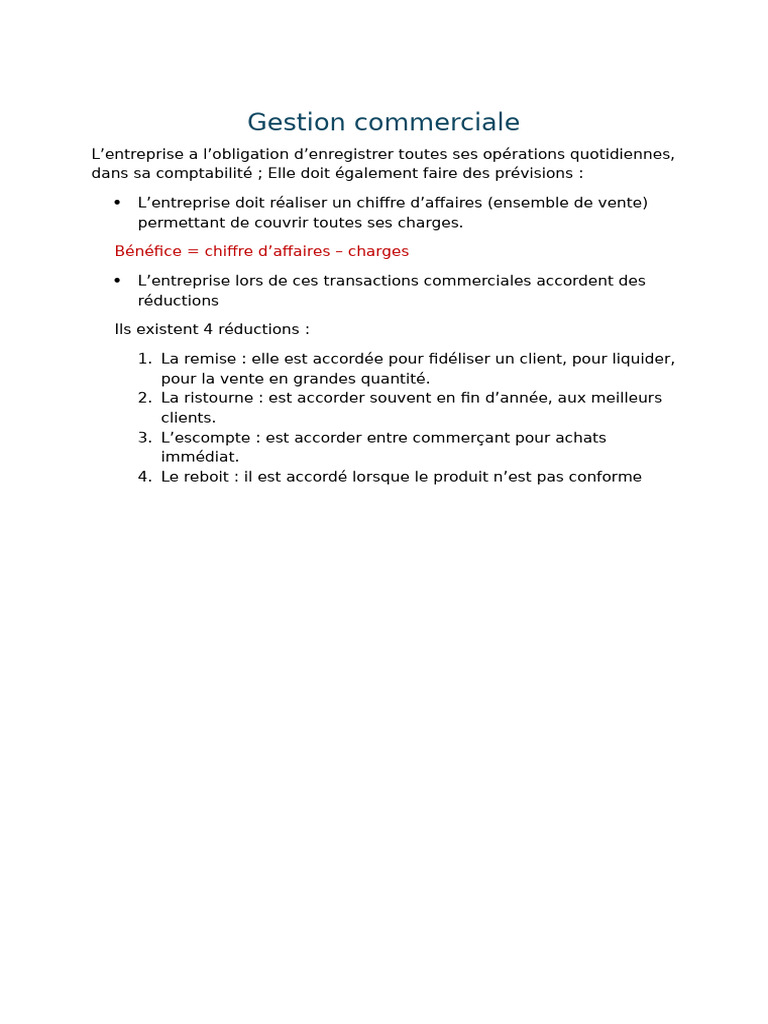 Gestion commerciale et réductions clés | PDF