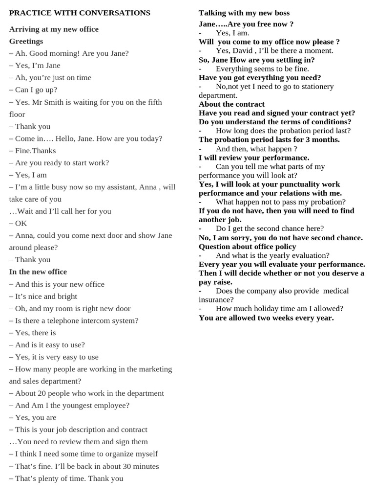 Office Conversations for New Employees | PDF