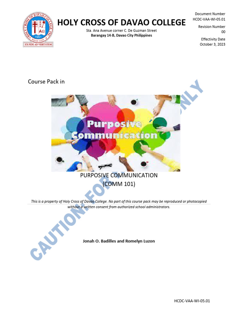 Purposive Communication Course Pack | PDF | Memorandum | Communication