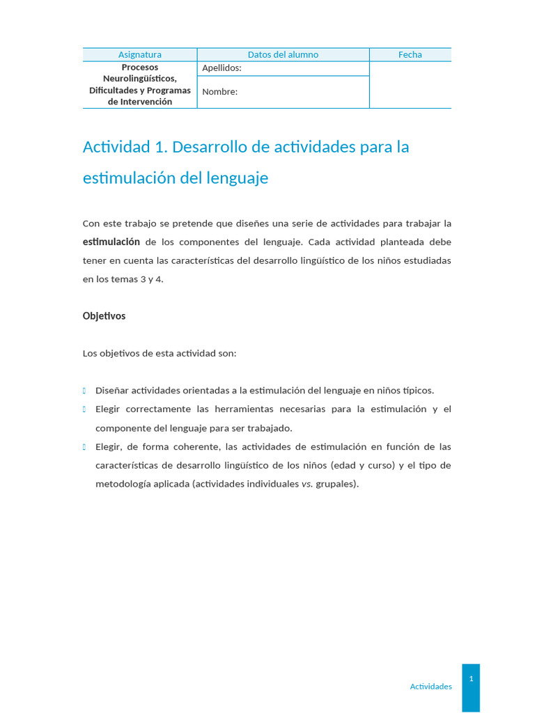 Actividades para Estimular el Lenguaje Infantil | PDF ...