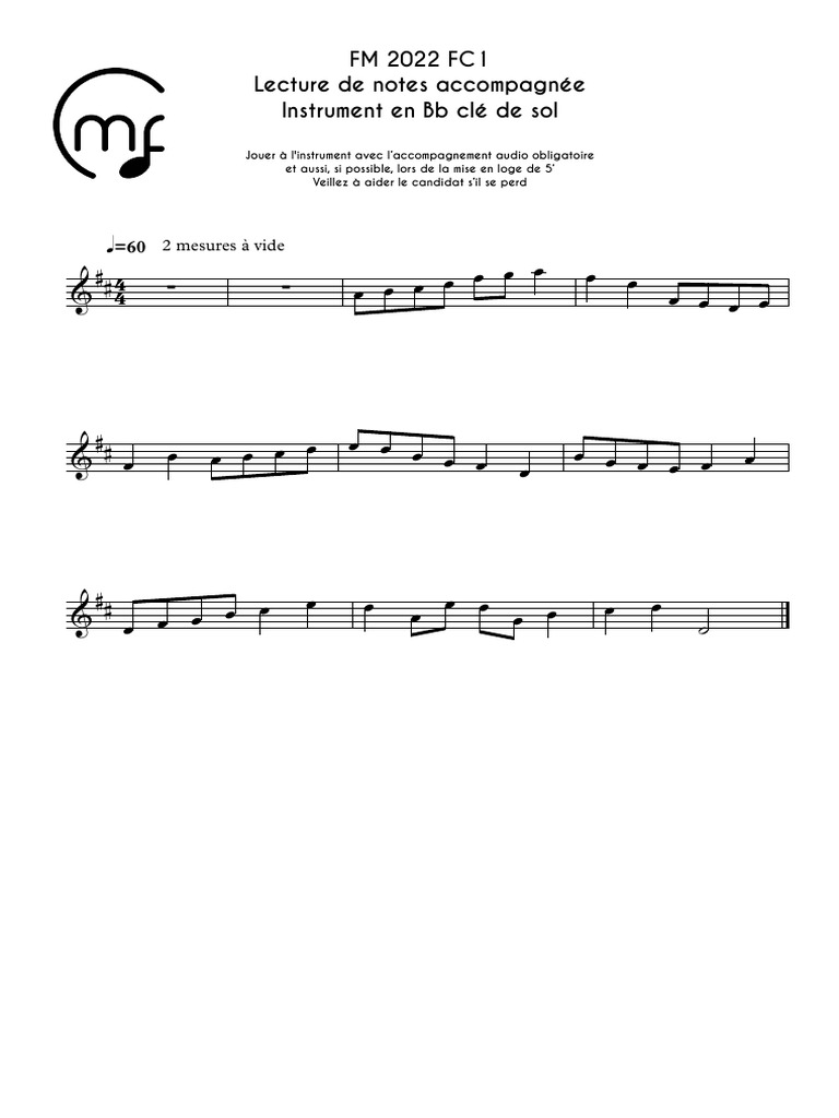 Lecture de notes pour instrument en Bb | PDF