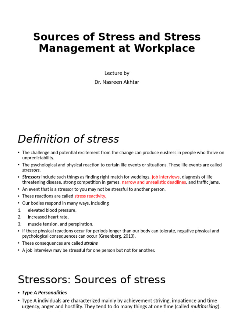 Sources of Stress and Stress Management at Workplace | PDF | Stress ...