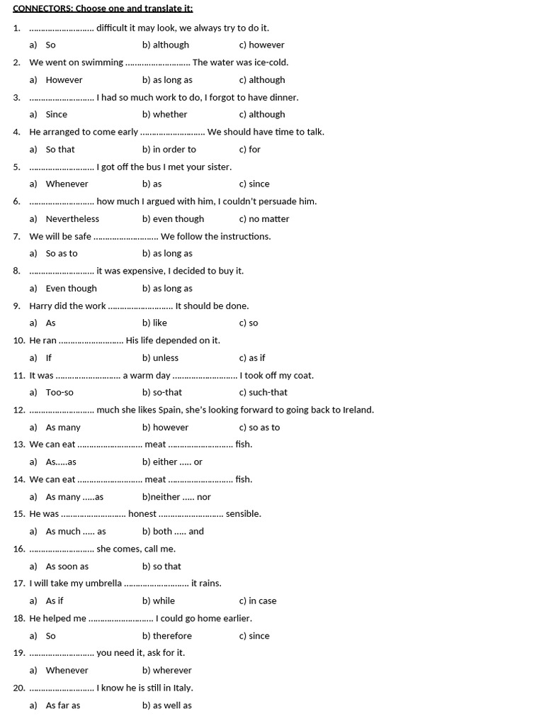 Connector Translation Exercises | PDF
