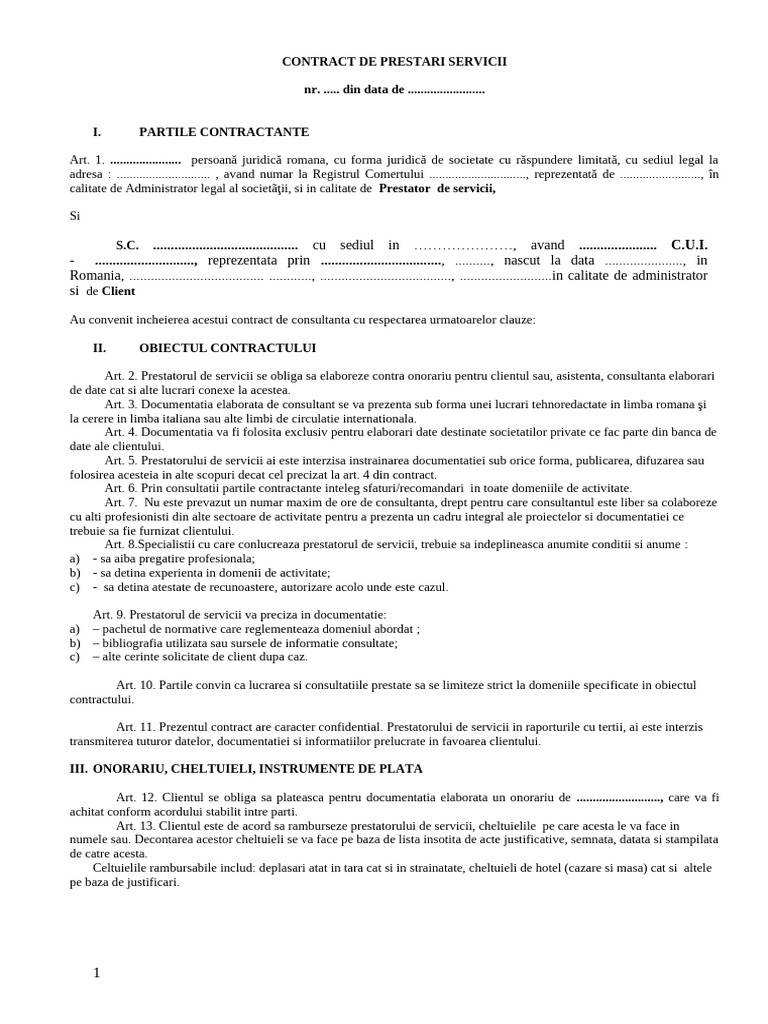 Contract de Prestari Servicii Model | PDF