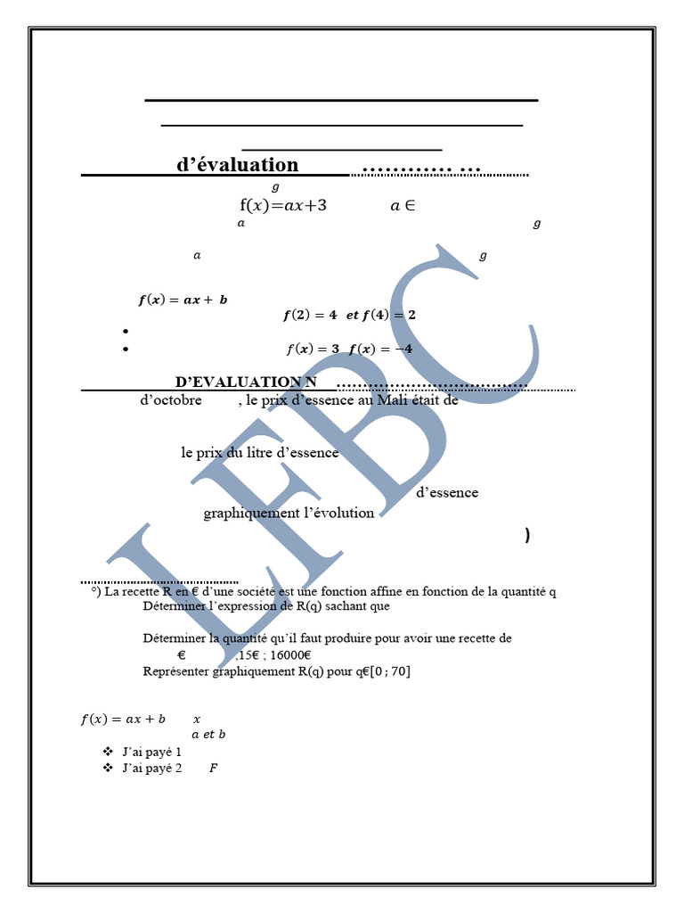 Évaluation de Mathématiques 11 SES | PDF | Coordonnées cartésiennes ...