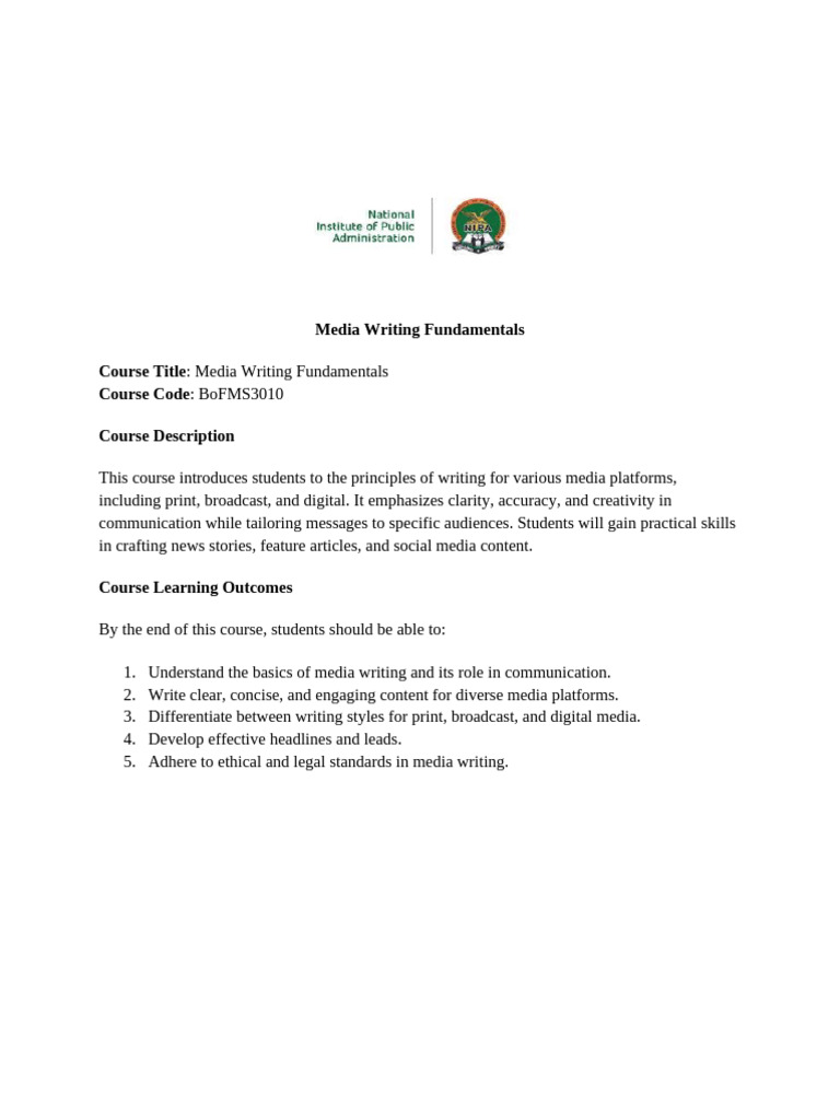 Media Writing Essentials Course Overview | PDF | Proofreading | Editing