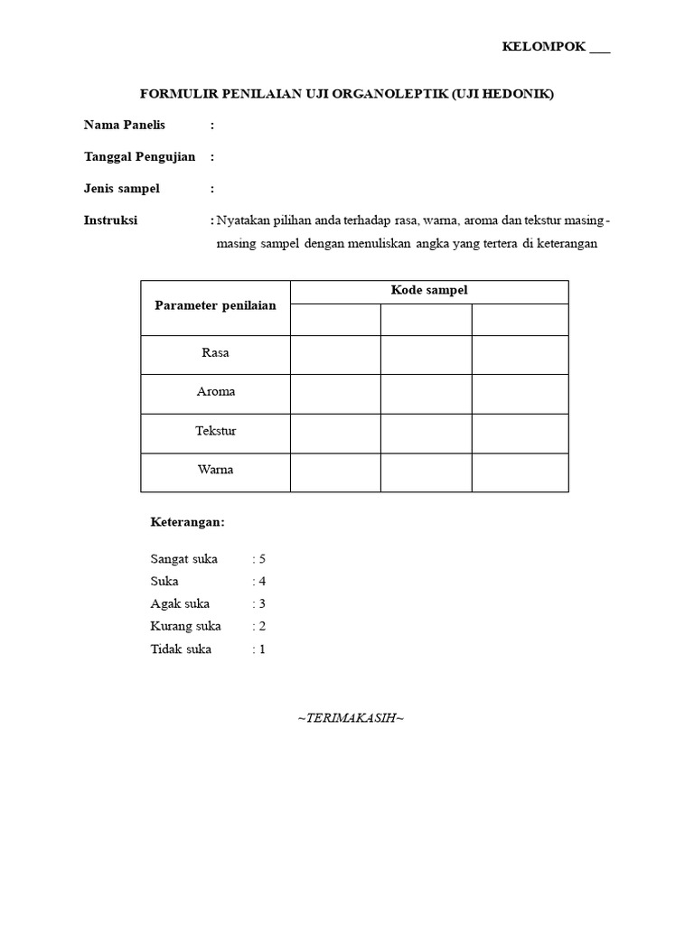 Formulir Penilaian Uji Organoleptik | PDF