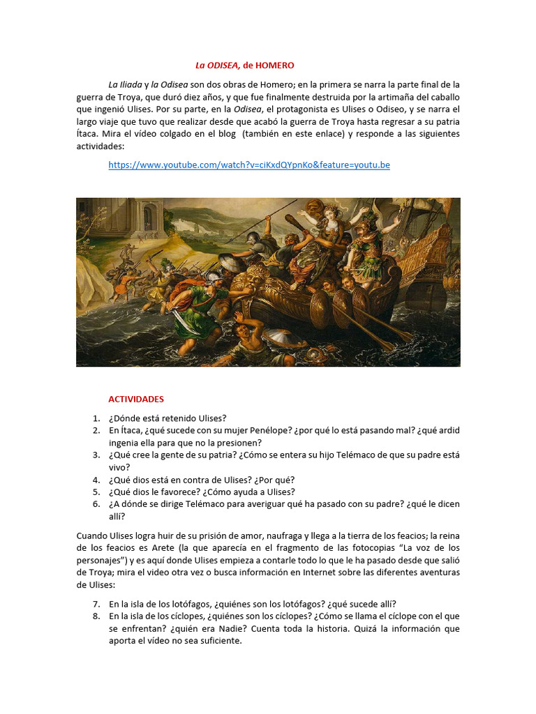 Viaje de Ulises en La Odisea de Homero | PDF | Odiseo | Odisea