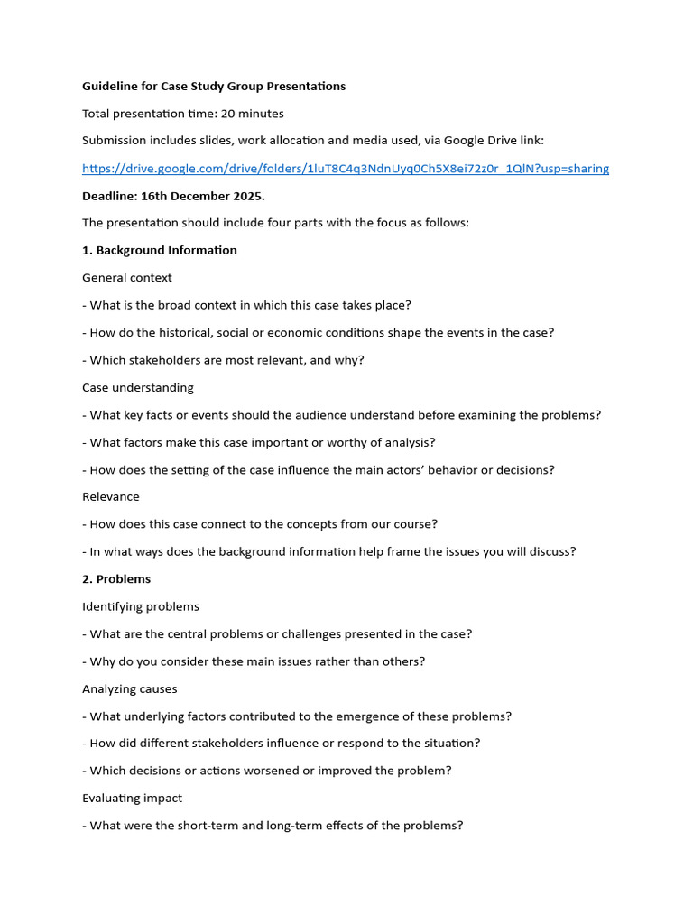 Guideline For Case Study Presentations | PDF