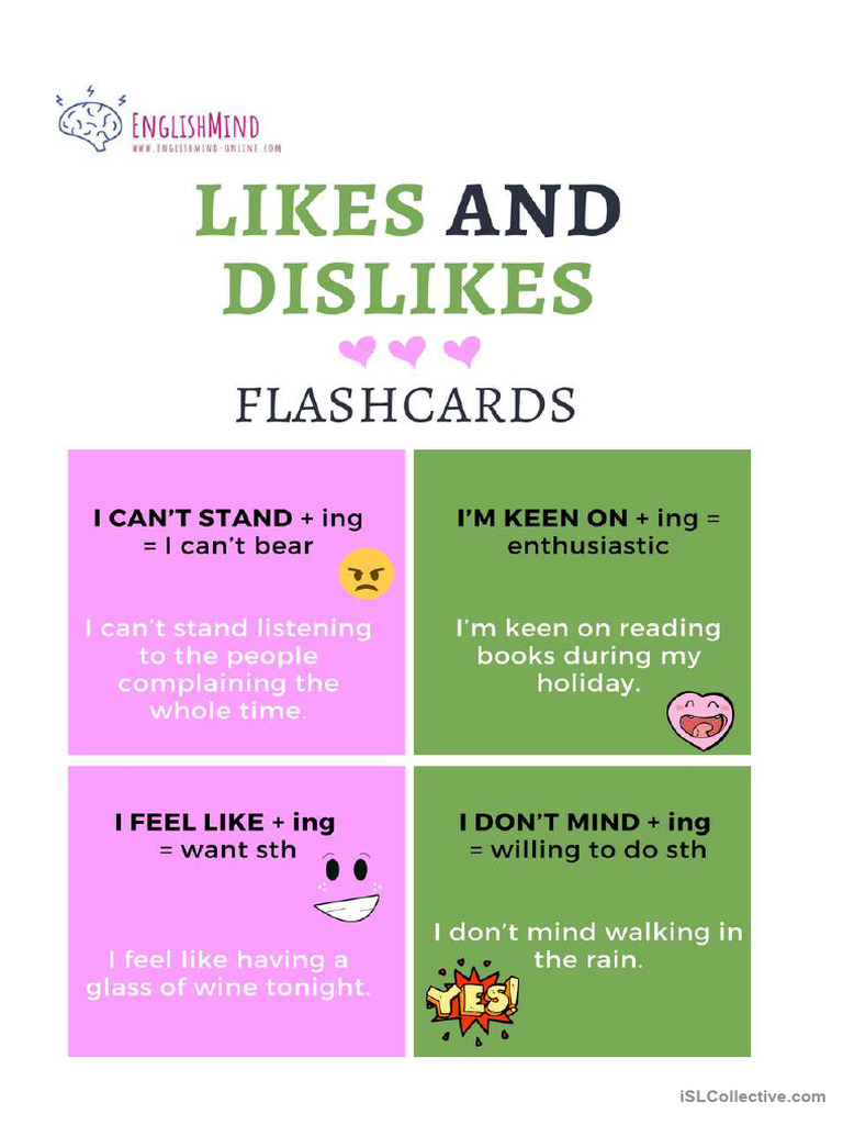 Flashcards - Preferences, Likes and Dislikes | PDF