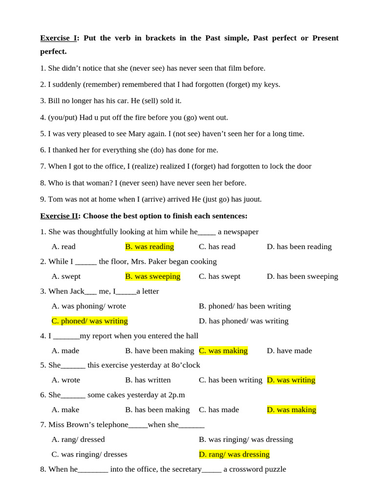 Verb Tenses Practice Exercises | PDF