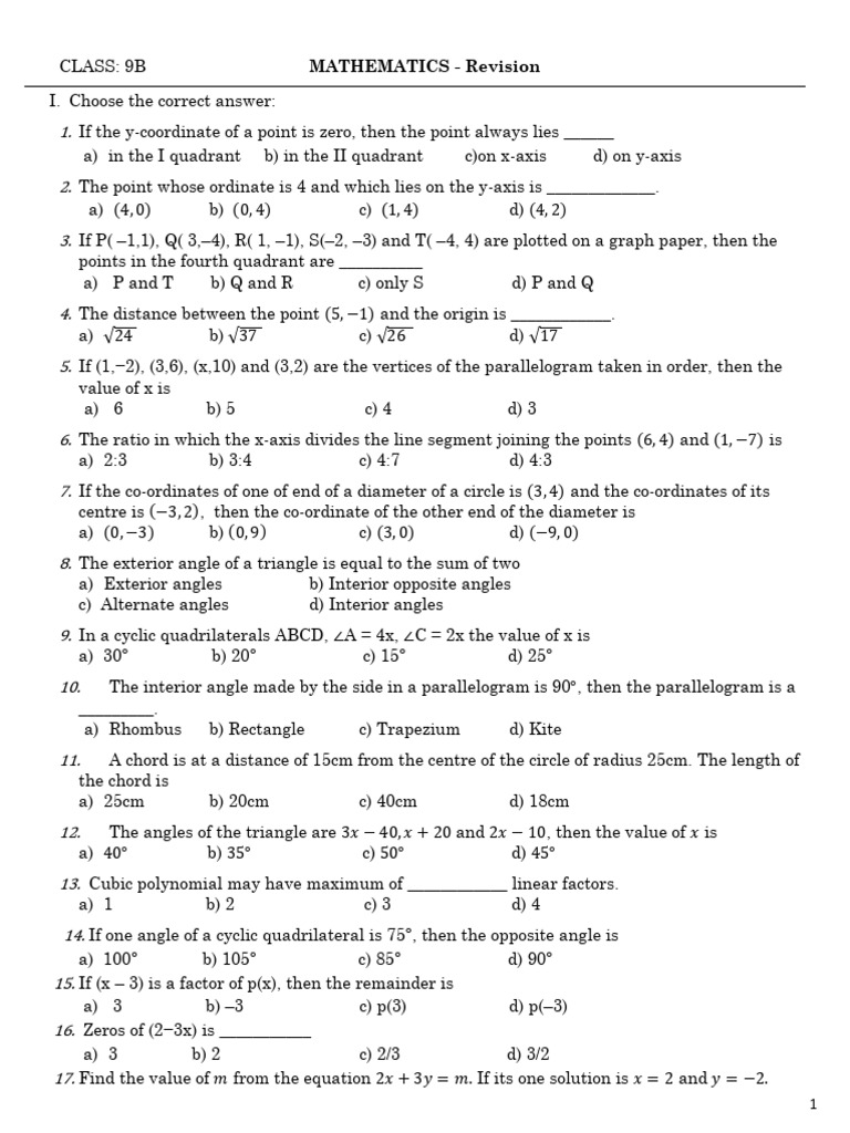 9B Mathematics Revision Questions | PDF | Numbers | Real Number