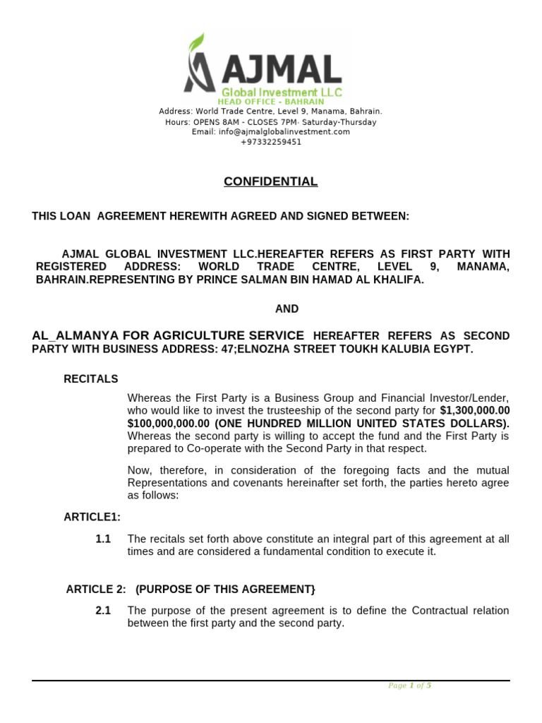 Bahrain Loan Agreement Overview | PDF | Loans | Interest