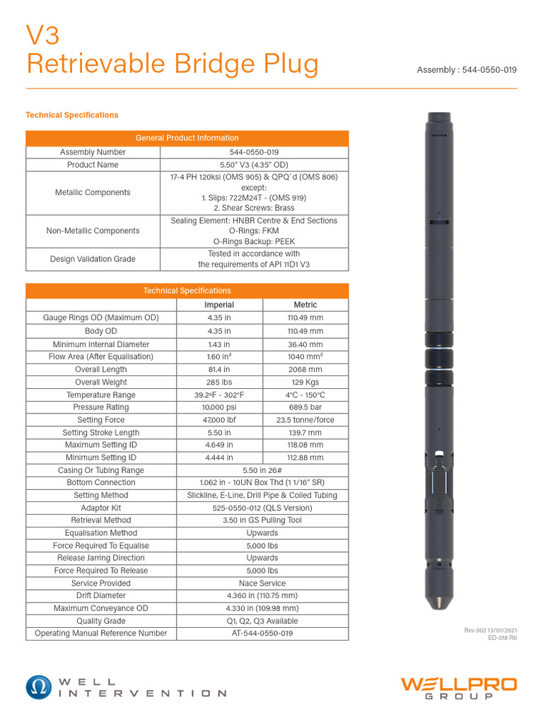 V3 Retrievable Bridge Plug Specs | PDF | Mechanical Engineering
