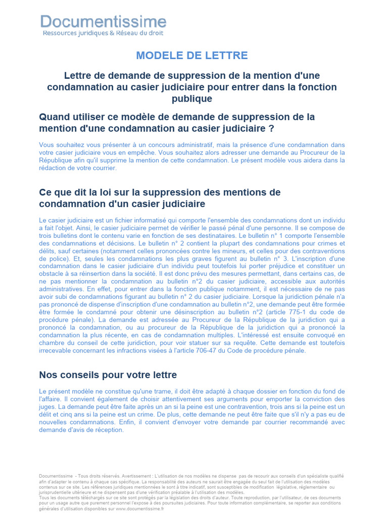 Demande de suppression casier judiciaire | PDF | Justice | Crime et ...