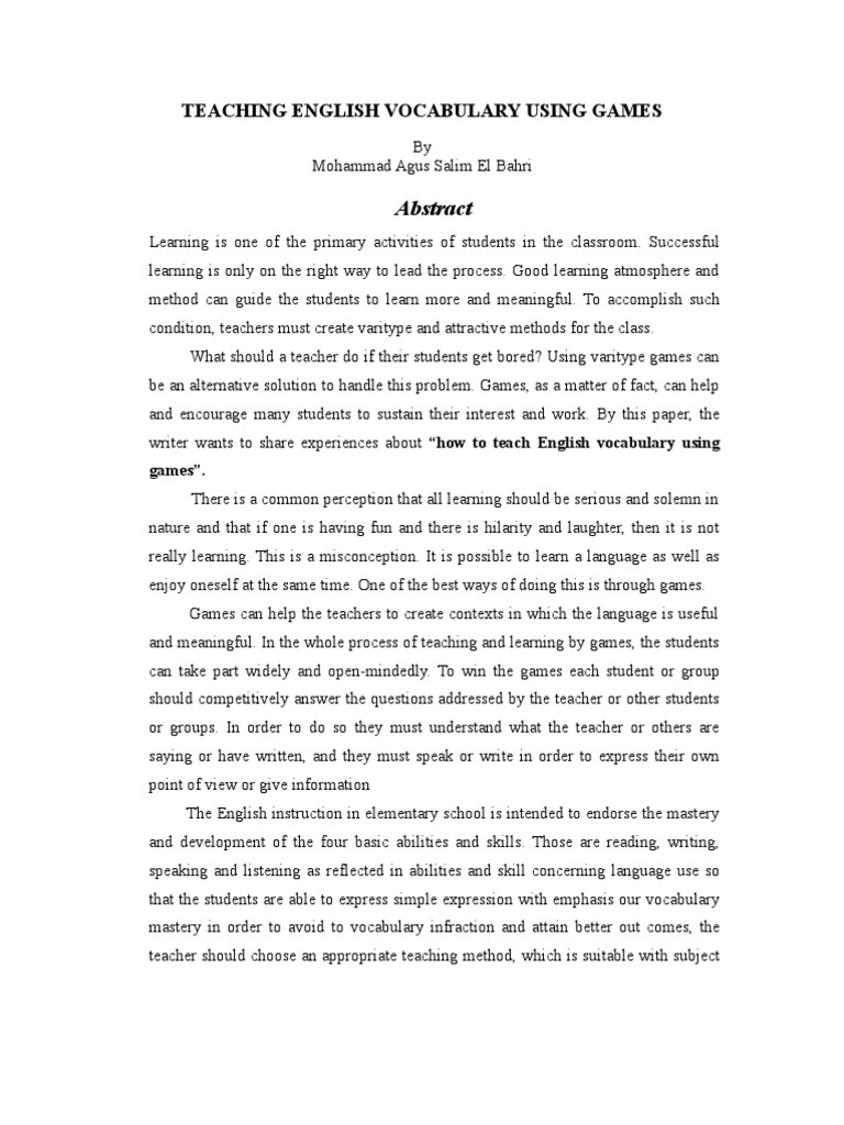 Teaching English Vocabulary Through Games | PDF | Vocabulary | Teachers