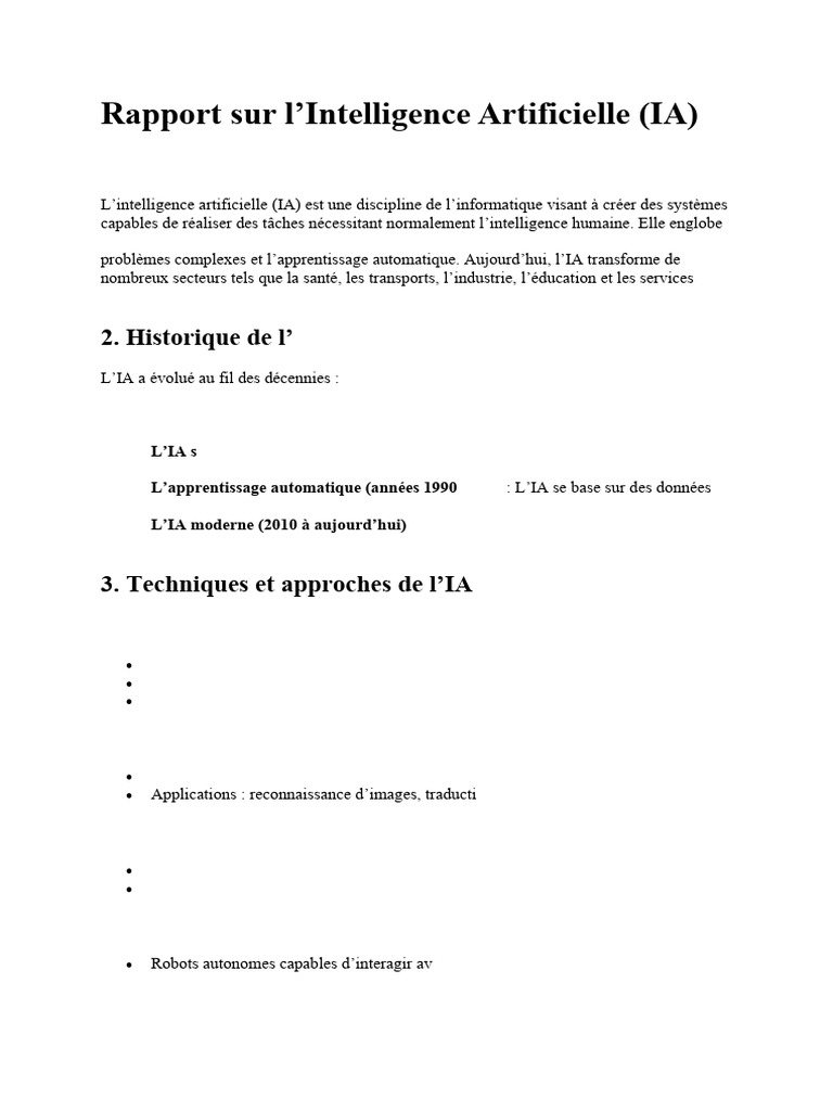Rapport sur l'Intelligence Artificielle | PDF | Intelligence ...