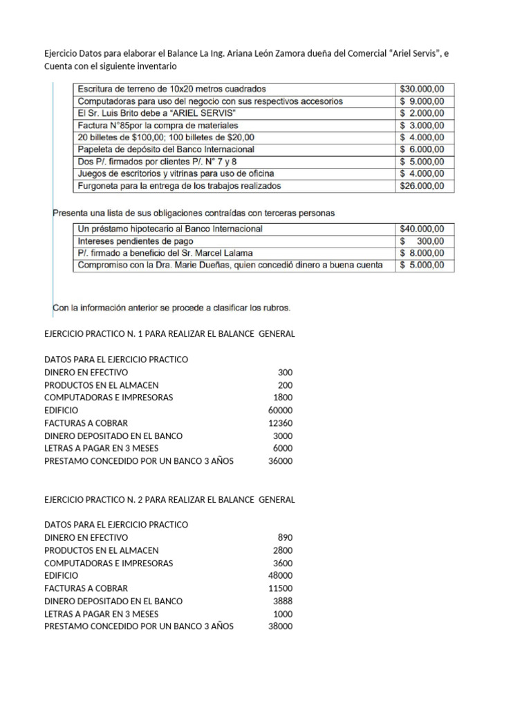2btc Ejerc Practico Balance General | PDF | Bancos | Hoja de balance
