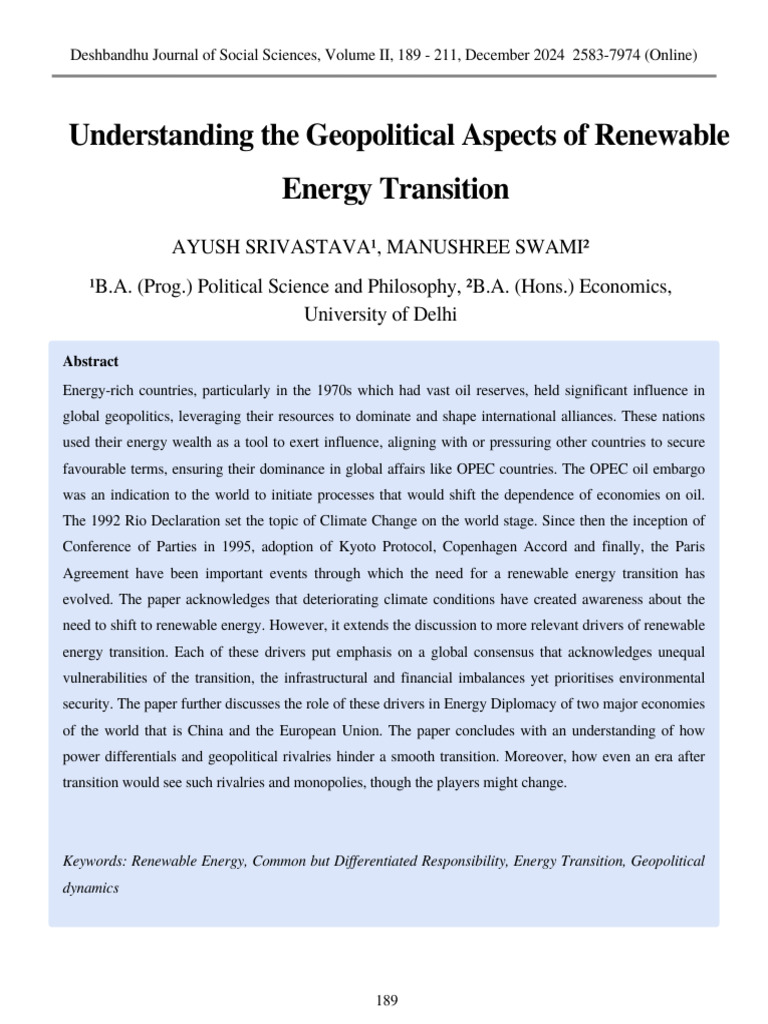 Geopolitics of Renewable Energy Transition | PDF | Climate Change ...