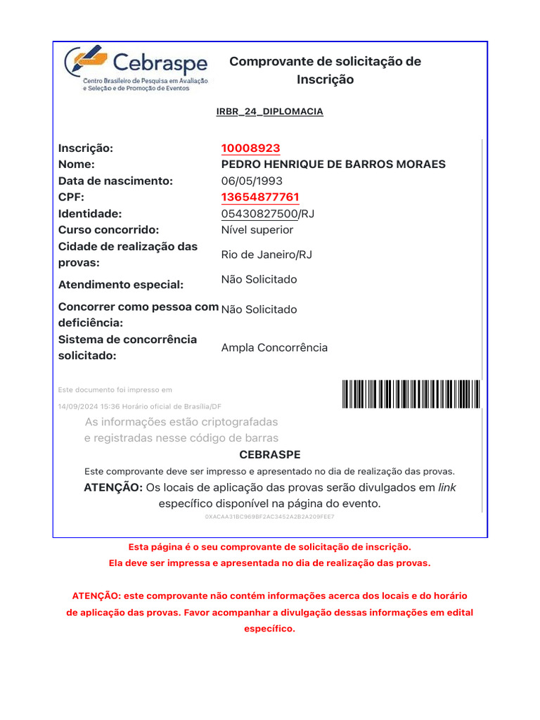 Comprovante de Inscrição IRBR 2024 | PDF