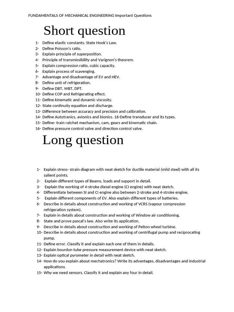 Key Questions in Mechanical Engineering | PDF